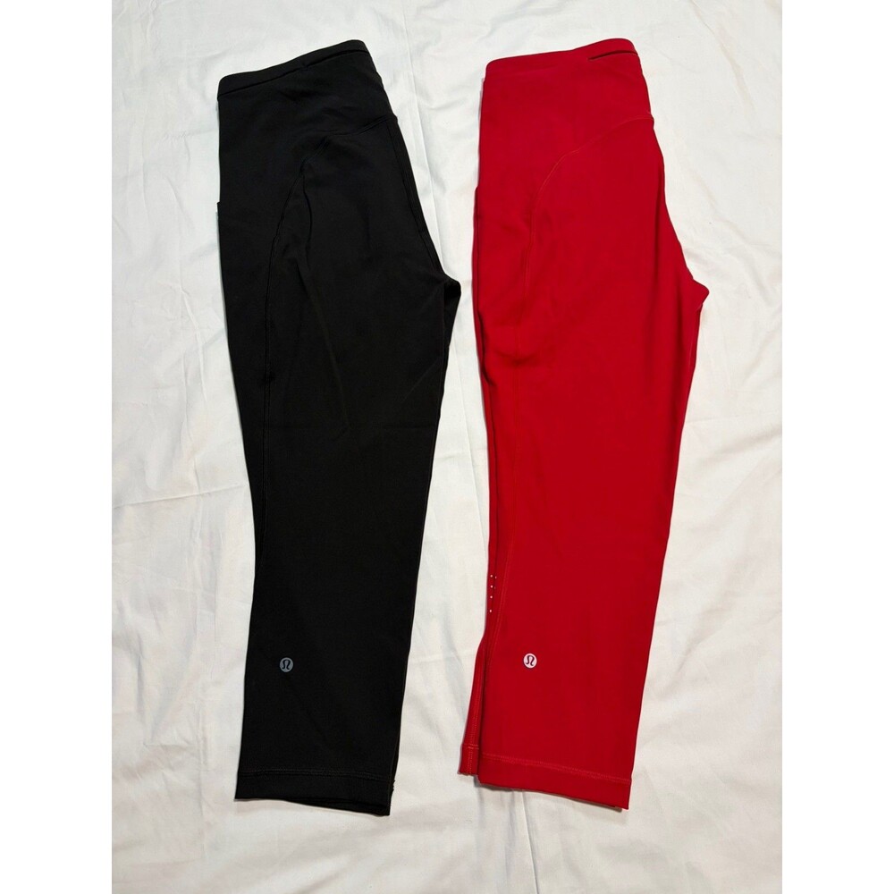 Lot 2 Lululemon Swift Speed High-Rise Leggings Sz 10 Pockets 21" Crop Black Red